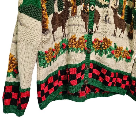 RARE Vintage Cardigan Bay Forest Woods Stag Deer Button Front‎ XL Hand Knitted - Picture 3 of 6